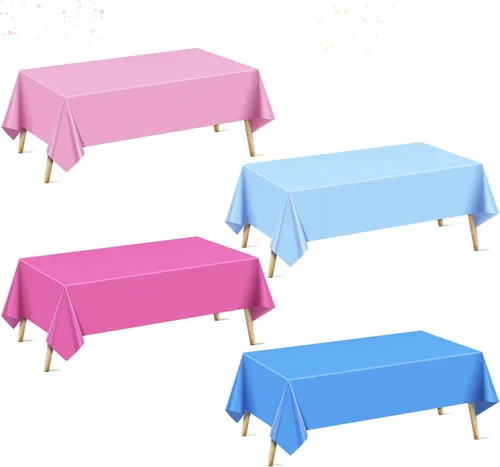 Miniatura 39 de Mantel rectangular de la serie azul y verde, 4 piezas, 54 x 72 pulgadas, color sólido, impermeable y a prueba de derrames, mantel de plástico