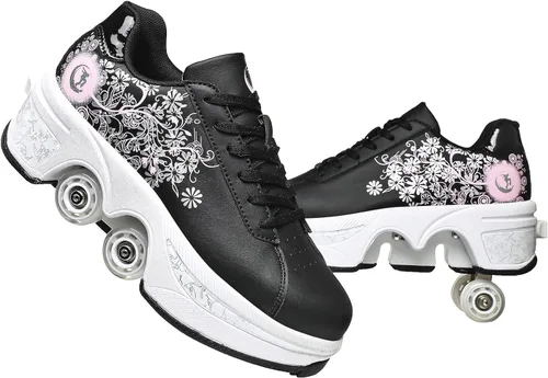 Miniatura 24 de Rueda de deformación de doble hilera Zapatos para caminar automáticos Deformación invisible Patín de ruedas 2 en 1 Patines de polea extraíble