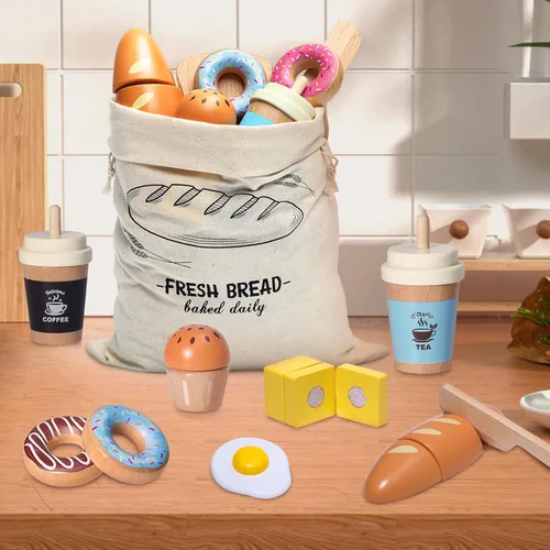 Miniatura 5 de Juguetes de Comida de Conjunto de Juego de Panadería de Madera, Conjunto de Horneado de Comida de Juego de Simulación para Niños, Accesorios