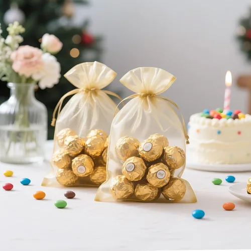 Miniatura 5 de Joycraft 50 bolsas de organza, bolsas de tul transpirables doradas de 4 x 6 pulgadas con cordón, bolsa de malla transparente para recuerdos de boda