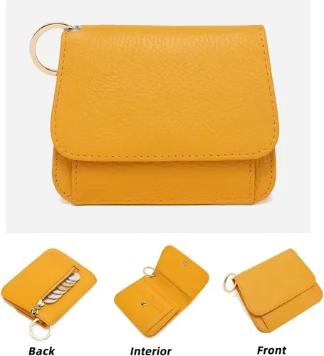 Miniatura 2 de Mudono - Billetera pequeña para mujer con bloqueo RFID, de cuero genuino, tarjetero, billetera delgada de tres pliegues con bolsillo con cremallera