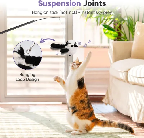 Miniatura 8 de Petbobi Juguetes para Gatos Pájaro Aleteante – Juguete Interactivo para Gatos con Alas Aleteadoras y Sonidos de Gorjeo, Juguete Recargable por USB