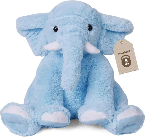 JellyMallow Animales de peluche con peso de elefante, 5 libras y 16 pulgadas, color azul, almohada grande de peluche de elefante con peso, regalo