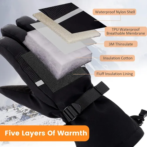 Miniatura 2 de LERWAY Guantes de esquí impermeables de invierno guantes de nieve cálidos para pantalla táctil, resistentes al viento, para hombres y mujeres
