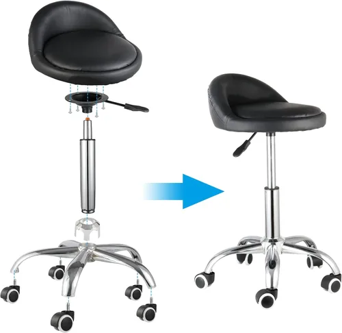 Miniatura 4 de HomGarden Silla con ruedas para salón de masaje médico, cocina, spa, redacción, oficina, cocina, silla de dibujo, taburete con cojín de respaldo
