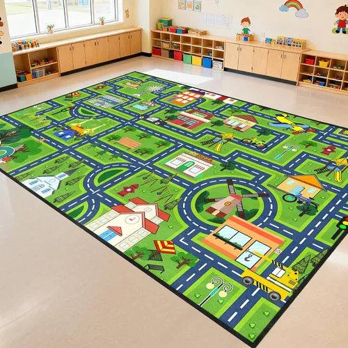 Miniatura 11 de Alfombra de mapa de ruta para niños, alfombras para niños para sala de juegos, alfombras de automóvil para niños, tapetes de juego para piso