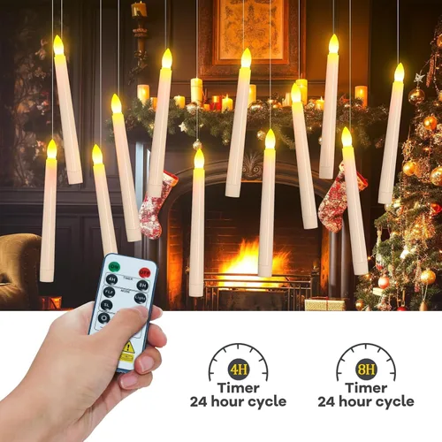Miniatura 7 de PChero - Velas LED sin llama con temporizador remoto, 7.9 pulgadas, color marfil Funciona con pilas, flotante, parpadeante, boda, Halloween, 6