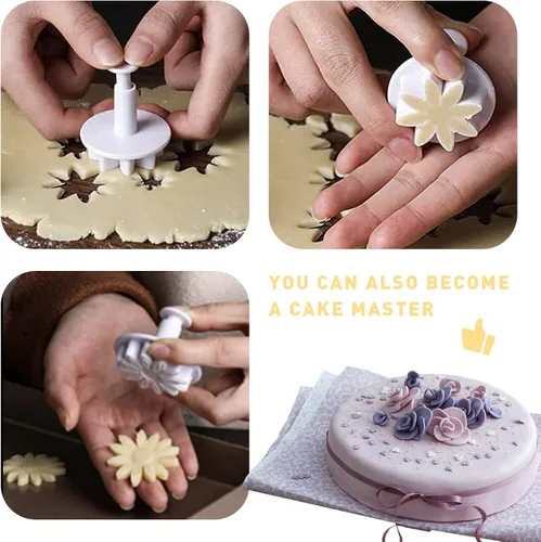 Miniatura 3 de Cortador de fondant de girasol, moldes de flores para fondant, 4 unidades, crisantemo, 8 pétalos, cortador de émbolo de margarita, juego de corte