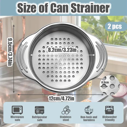 Miniatura 2 de Colador de latas de atún de acero inoxidable, 2 piezas, colador de enlatado de grado alimenticio para latas regulares y de cuello ancho, prensa