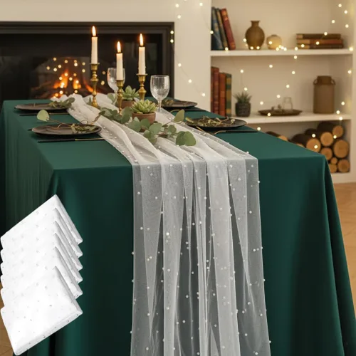 Miniatura 7 de Mantel de boda de 10 pies de gasa y tul perla