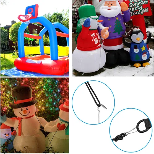 Miniatura 7 de Estacas de jardín para inflables, estacas de carpa de metal resistentes y correas de 1.5 metros con ganchos para decoraciones inflables navideñas