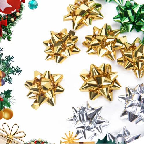 Miniatura 3 de Iceyyyy 200 mini lazos de regalo de Navidad, lazos de regalo de estrella metálica de 1 pulgada de colores mixtos, pequeños lazos adhesivos