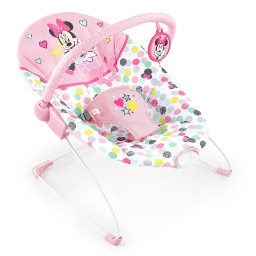 Miniatura 11 de Bright Starts Disney Baby Minnie Mouse Balancín para bebé con vibraciones relajantes y peluche Asiento para bebé - Barra de juguete extraíble, pies