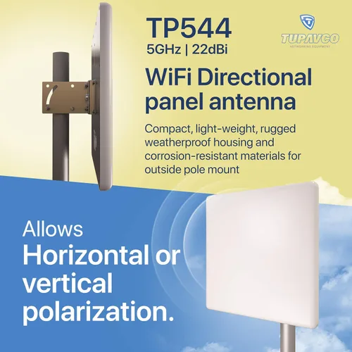 Miniatura 2 de TP544 Antena de panel WiFi (5 GHz) (22 dBi) Direccional para exteriores (4900-5850 MHz) Señal de red inalámbrica (montaje en mástil de poste)