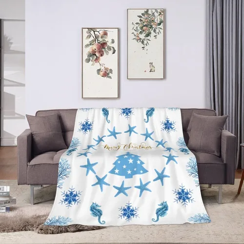 Miniatura 8 de Manta de Navidad de 50 x 40 pulgadas, diseño de caballito de mar, estrellas de mar, estrellas de mar, franela suave y cálida, regalo para adultos
