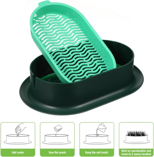 Miniatura 9 de Zerodeko Planta de césped al aire libre de 3 piezas para maceteros de gatos, mascotas, prácticos brotes de plástico y perros, kit práctico