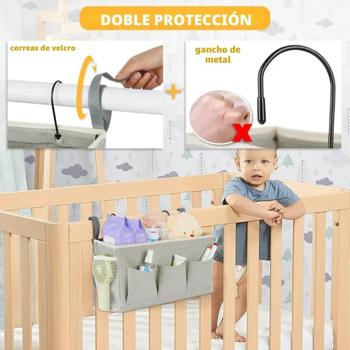 Miniatura 4 de Lilithye Organizador de almacenamiento de cabecera con correas fijas y soporte para botella de agua para el hogar, universidad, dormitorio, Gris