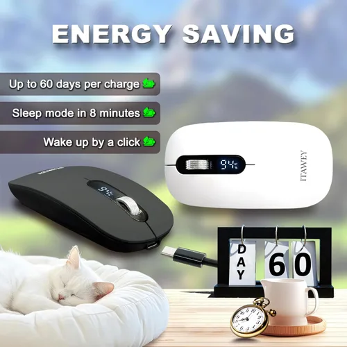 Miniatura 5 de Combo de mouse y almohadilla inalámbrica: pantalla LCD, Bluetooth y receptor USB, tres modos, recargable, clics silenciosos, con convertidor USB-C