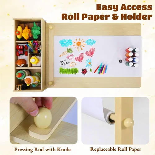 Miniatura 3 de Arlopu - Juego de mesa de arte para niños y 2 sillas, mesa de actividades de madera para niños de gran tamaño, escritorio de dibujo resistente