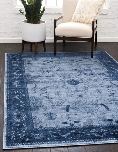 Unique Loom La Jolla Collection - Alfombra de granja, contemporánea, botánica, tradicional, vintage (2 pies 2 pulgadas x 3 pies, rectangular, azul