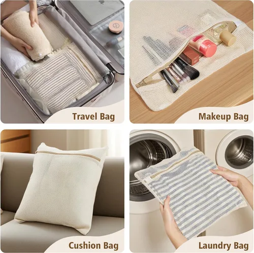 Miniatura 6 de HEAVYWOOD Bolsa de malla de algodón de 4 piezas, bolsa de lavado orgánico para lavadora, bolsas de lencería para lavar prendas delicadas