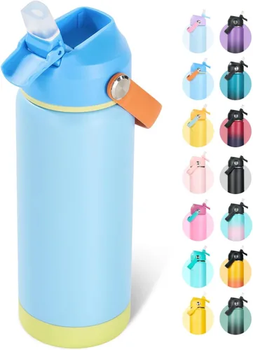 Miniatura 18 de Fijinhom Botella de agua aislada de acero inoxidable de 18 oz, de boca ancha, de doble pared, con vacío, con pajita de silicona, a prueba de sudor
