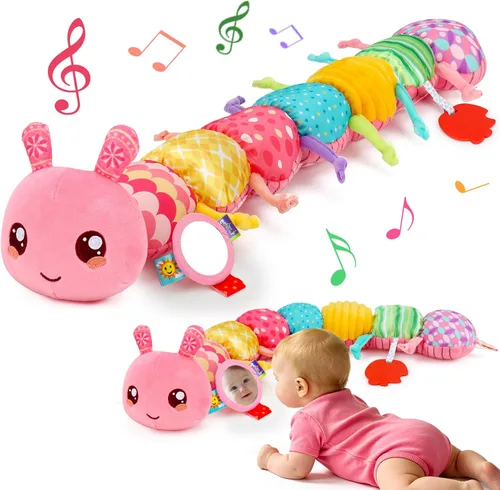 Juguetes para Bebés Niñas de 0-6 Meses Juguete de Oruga de Peluche Musical para Bebés de 0-3 3-6 Meses con Espejo Sonajero Crujiente Tiempo Boca