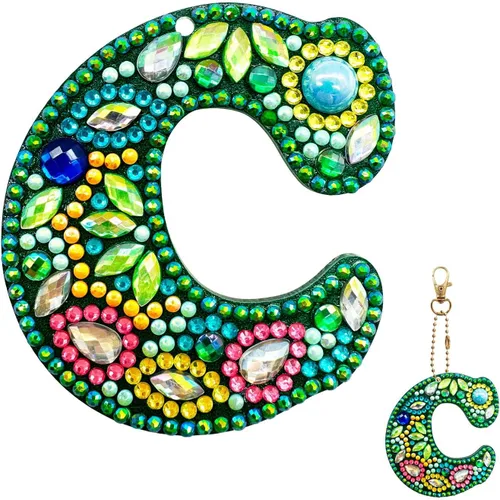 Miniatura 8 de YOYA Llaveros de pintura de diamantes de doble cara letras 5D con pintura de diamantes, kit de llavero de pintura de diamantes de taladro completo