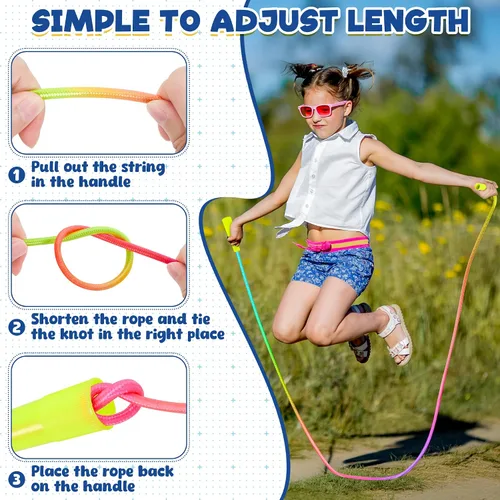 Miniatura 4 de ZATAYE Paquete de 6 cuerdas de saltar para niños, coloridas cuerdas de saltar de nailon degradado para niños, longitud ajustable de 7.55 pies, asas