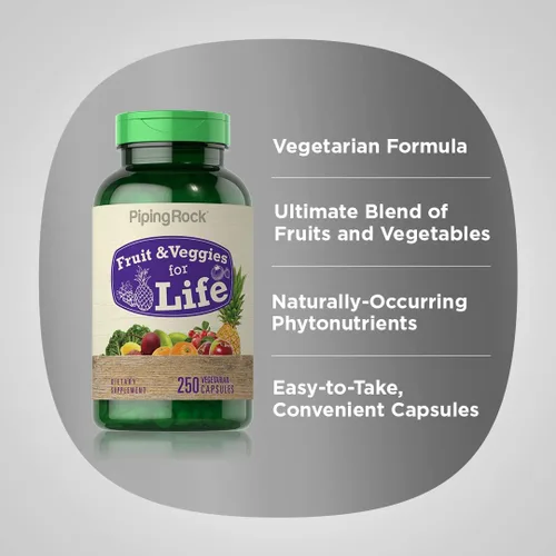 Miniatura 3 de Piping Rock Suplemento de frutas y verduras 250 cápsulas Vitaminas de frutas y verduras superalimentos Vegetariano, sin OMG, sin gluten