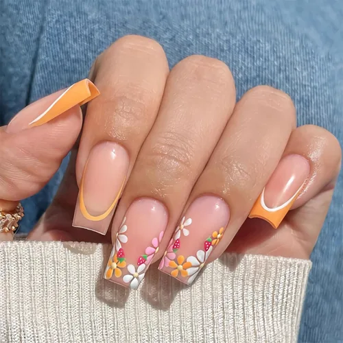 Miniatura 30 de MISUD - Uñas postizas largas cuadradas con pegamento de Rojo Gótico y Negro, diseño cruzado gótico Y2K acrílico, 24 piezas