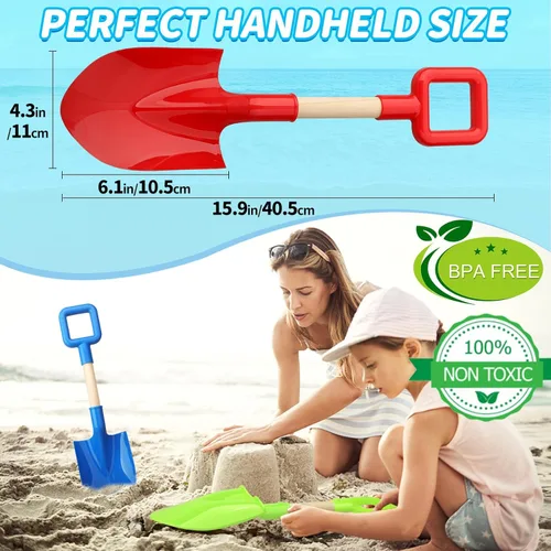 Miniatura 3 de Palas de arena de playa de 16 pulgadas para niños, kits de herramientas de jardinería, pala de madera larga resistente para excavar nieve y arena