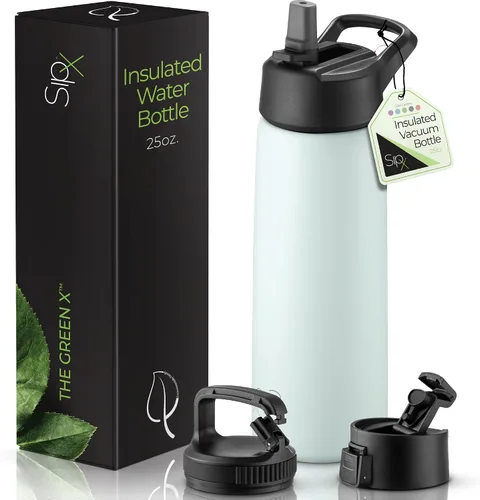 Miniatura 46 de SIPX™ Botella de Agua Aislada de 18 oz con 3 Tapas – Acero Inoxidable a Prueba de Fugas, Triple Aislamiento – Frío 24 Horas/Caliente 12 Horas
