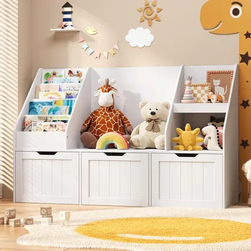Miniatura 2 de Gizoon Organizador de almacenamiento de juguetes para niños con rincón de lectura, estantería para niños con 3 cajones móviles, rincón de lectura