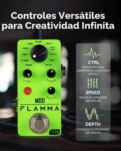 Miniatura 3 de Pedal de Modulación Mini FLAMMA FC05 con Coro, Brida, Trémulo, Phaser, Vibrato, Rotary, Autowah Líquido, Tartamudeo, Anillo, LowBit Modulación FC05