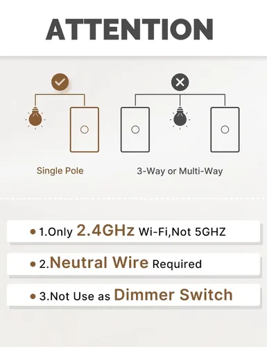 Miniatura 2 de Interruptor inteligente MOES Matter táctil de pared, interruptor de pared Wi-Fi con panel de vidrio, requiere cable neutro, un solo polo, 2.4GHz