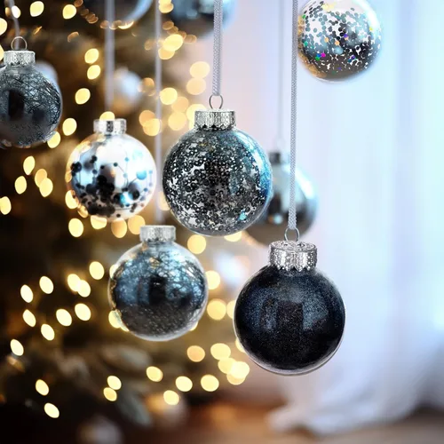 Miniatura 4 de 24 unidades - Adornos de bolas de Navidad colgantes de plástico transparente inastillable con bolas delicadas decorativas (2.36"/60mm, negro)