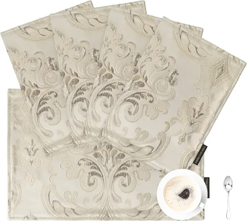 Miniatura 10 de Loom and Mill Juego de 4 manteles individuales de lujo para mesa de comedor, manteles individuales de tela jacquard para mesa de comedor, decoración