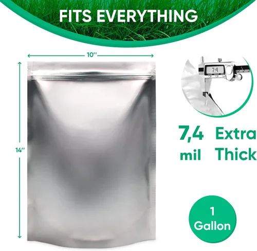 Miniatura 6 de 50 bolsas de Mylar de 10 x 14 pulgadas – Bolsa extra gruesa con cremallera de 1 galón – Bolsas a prueba de olores para almacenamiento de alimentos a