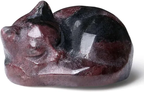 Miniatura 9 de LAIDANLA Estatua de gato dormido de obsidiana negra, cristales curativos tallados a mano, bonita escultura de figura de gatito de 1.6 pulgadas