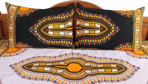 Miniatura 2 de RaanPahMuang Fundas de almohada en African Dashiki Art 100% algodón tejido Batik estampados, juego de 2 fundas, negro amarillo