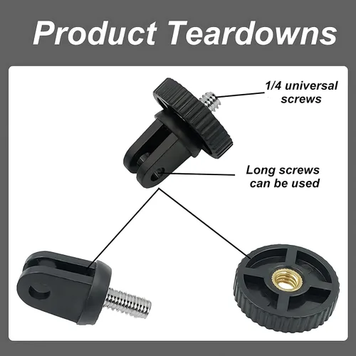 Miniatura 7 de Soporte de trípode de cámara para accesorio adaptador GoPro, 4 adaptadores de conversión de tornillo 1/4-20 para GoPro Hero12, Insta360 ONE Ace Pro