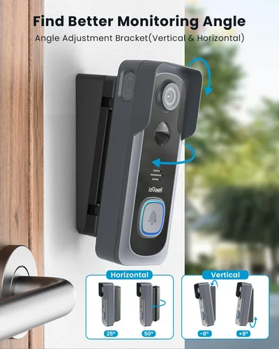 Miniatura 2 de ieGeek - Cámara de timbre inalámbrica de 2K sin suscripción con ángulo ajustable de 145°, timbre de video inteligente con timbre, detección