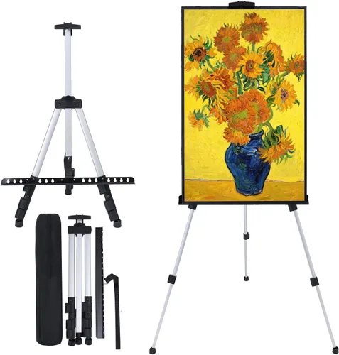MXG - Caballete de aluminio plateado para pintura, letreros y exhibición, caballete de mesa y piso ajustable de 17 a 61 pulgadas con bolsa de