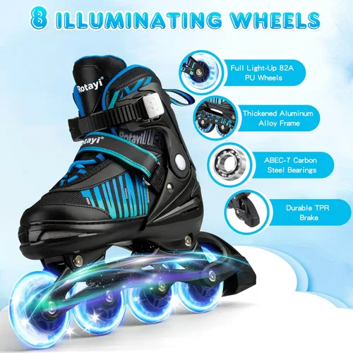 Miniatura 5 de Patines en línea ajustables para niñas y niños con ruedas de luz completa, divertidas cuchillas iluminadoras para principiantes, para niños, Azul