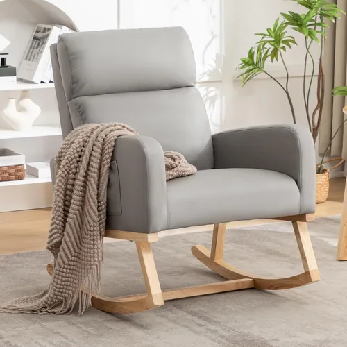 Miniatura 18 de HCHAIRH Mecedora para guardería, silla mecedora de enfermería Sherpa para mamá, guardería, silla mecedora Morden con respaldo alto para sala