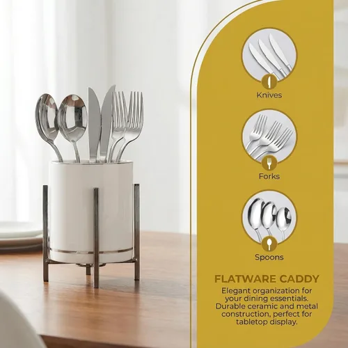 Miniatura 3 de Organizador de cerámica para cubiertos, soporte redondo para utensilios, soporte para utensilios de cocina para encimera, taza de cerámica con borde
