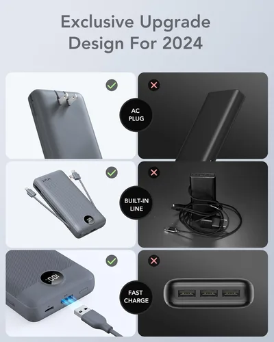 Miniatura 5 de Cargador portátil de 20000 mAh, cargador de batería VRURC de carga rápida de 22.5 W con cables, cargador portátil USB C de 20 K con enchufe de Gris