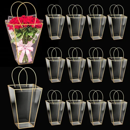 Miniatura 20 de Yexiya 12 bolsas florales grandes transparentes para ramo de flores a granel con asa transparente para regalo de boda, regalo de boda, regalo