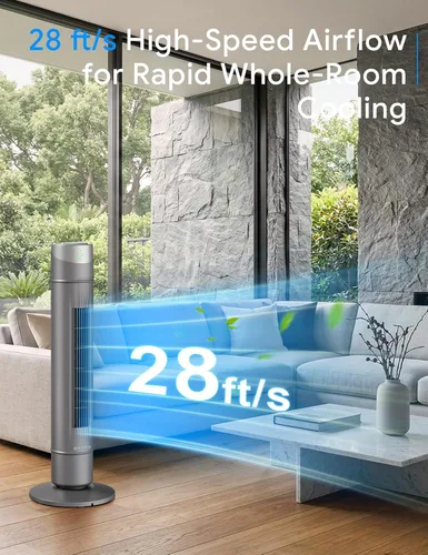 Miniatura 40 de ZAFRO Ventilador de torre inteligente para dormitorio, ventilador de torre oscilante de 120°, 28 pies/s de alta velocidad, 12 velocidades, 4 modos